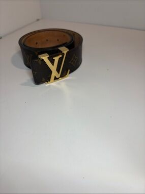 Louis Vuitton Monogram Belt with Gold LV Buckle - Dark Brown